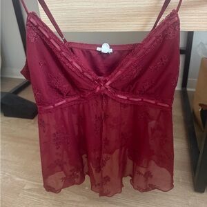 Garage Burgundy Lace Sheer Tank Top